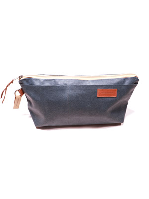 Handgefertigtes Reise-Necessaire - Waxed Canvas - Blau - front