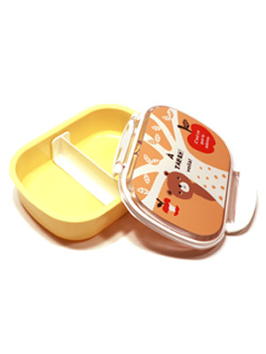 Robuste Znünibox für Kinder mit 2 Klappen, in Beige offen.