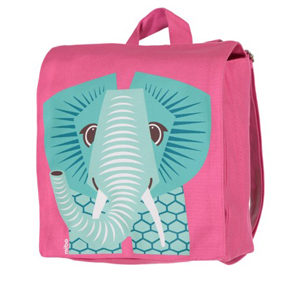 Bunter Kinderrucksack in Pink mit Elefantenmotiv von Coq en pate aus 100% Bio Baumwolle, Seitenansicht. Im Schweizer Reiseartikel Online Shop weshop.ch erhältlich.