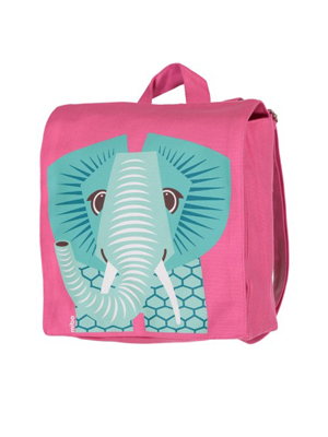 Bunter Kinderrucksack in Pink mit Elefantenmotiv von Coq en pate aus 100% Bio Baumwolle, Seitenansicht. Im Schweizer Reiseartikel Online Shop weshop.ch erhältlich.