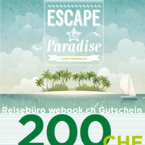 webook.ch Reise Gutschein im Wert von 200 CHF. Schweizer Reiseartikel Online Shop weshop.ch