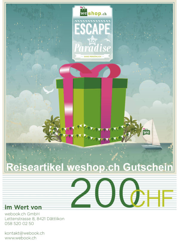 weshop.ch Reiseartikel Onlineshop Gutschein im Wert von 100 CHF