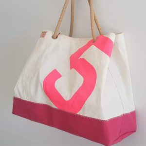 Grosse Segeltuch Strandtasche - Breitformat Pink-8588