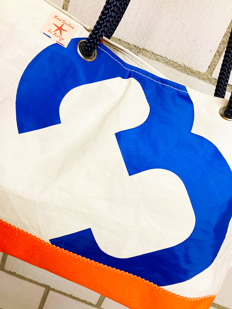 Segeltuch Strandtasche klein - Breitformat - Blau-Oranget Nr3-10878