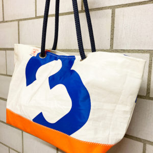 Segeltuch Strandtasche klein - Breitformat - Blau-Oranget Nr3-0