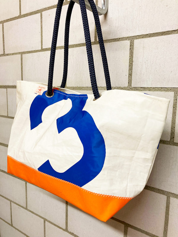 Segeltuch Strandtasche klein - Breitformat - Blau-Oranget Nr3-0