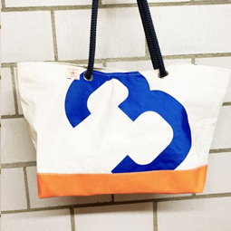 Segeltuch Strandtasche klein - Breitformat - Blau-Oranget Nr3-10890