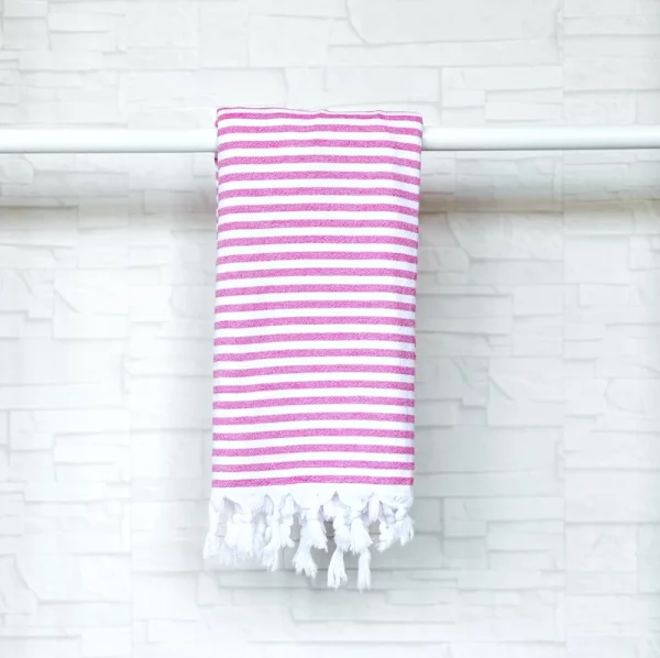 Hamamtuch Badetuch leicht frottierten hotpink gestreift 95cm 180cm Baumwolle weshop.ch
