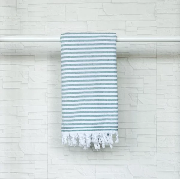 Hamamtuch Badetuch leicht frottierten olive gestreift 95cm 180cm Baumwolle weshop.ch