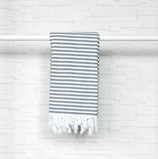Hamamtuch Badetuch leicht frottierten Schwarz gestreift 95cm 180cm Baumwolle weshop.ch